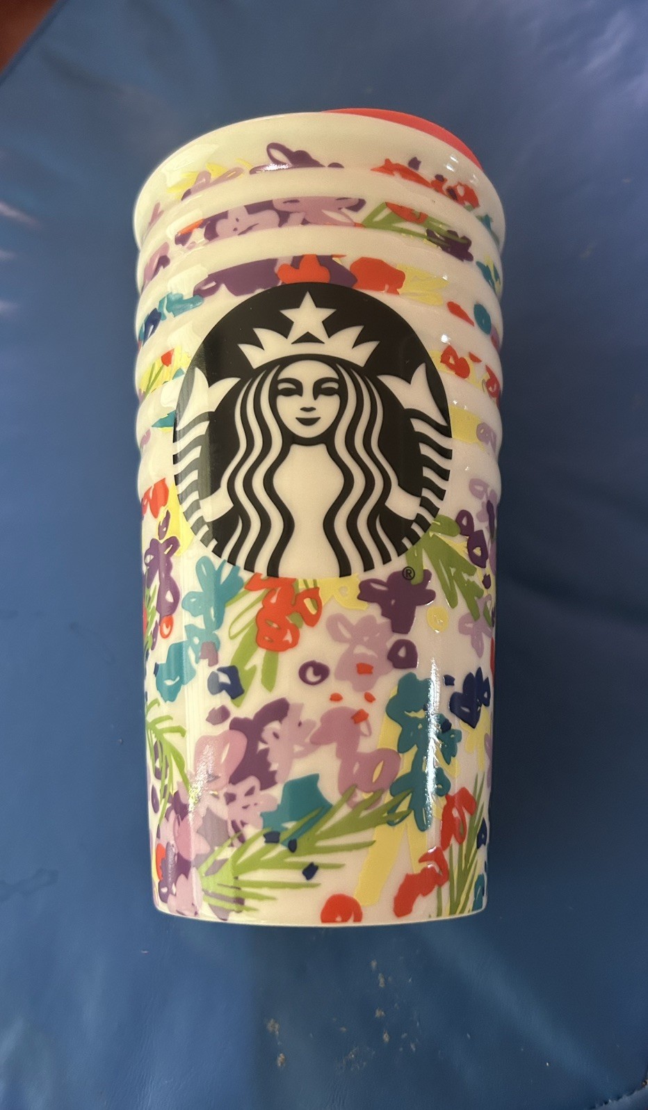Starbucks Ceramic Travel Tumbler 2016  Spring Floral Coffee Cup 10 oz With Top