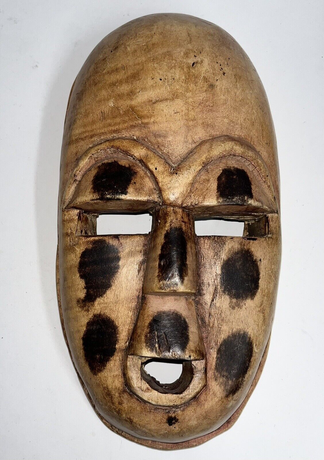 Vintage Tribal Mask Ghana Wooden African Hand Carved Art Sculpture Hanging 12”