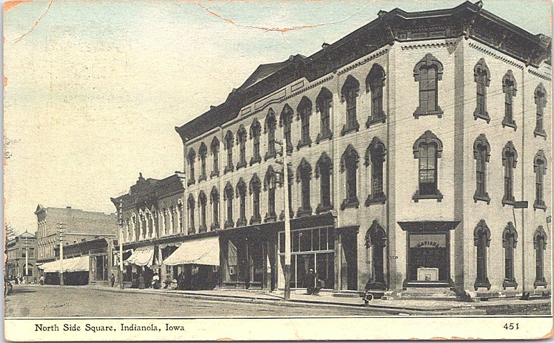 Lithograph Indianola Iowa North Side Square Street Scene early 1900s