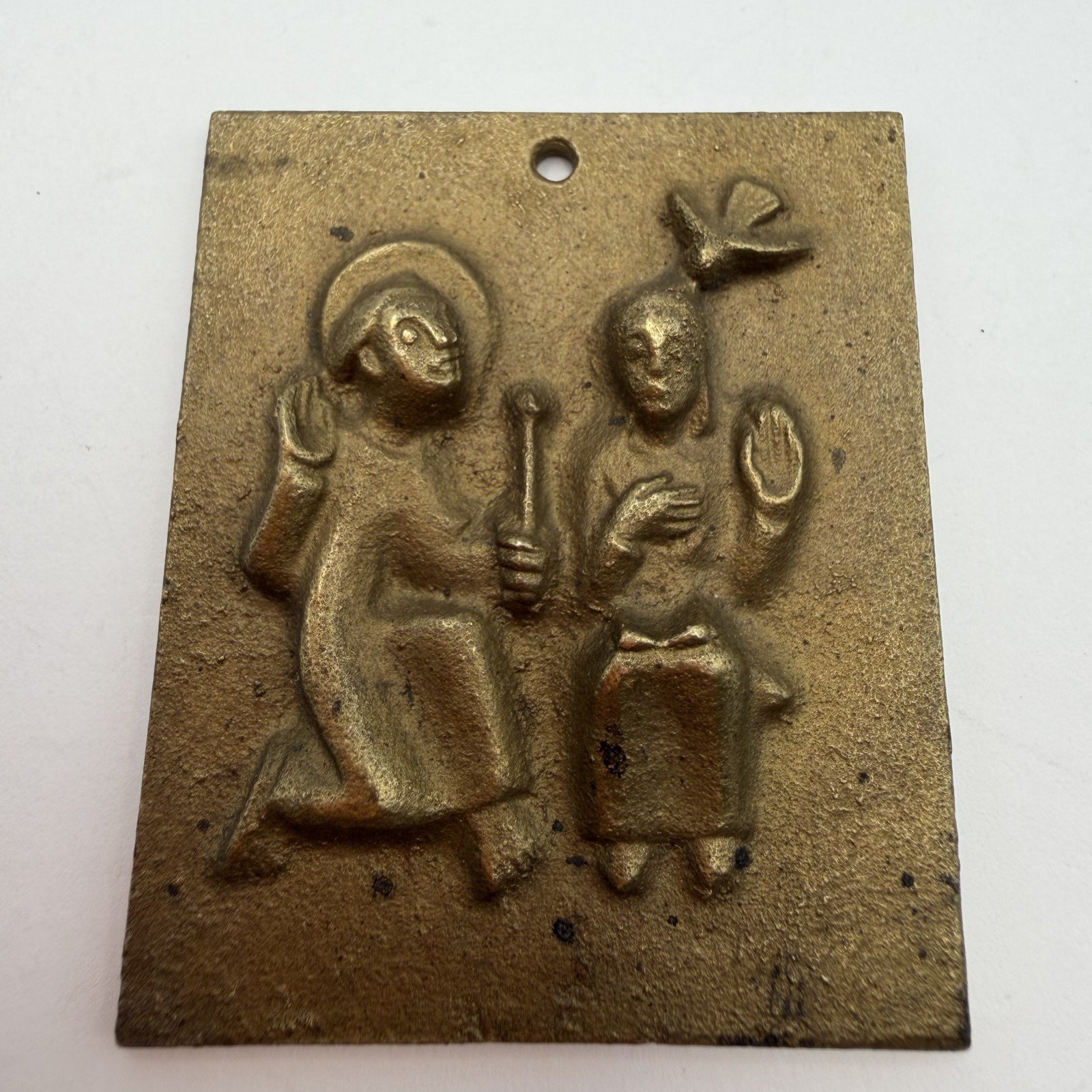 Vintage Bronze Christian Mini Icon Plaque Religious Wall Biblical Relief Vintage Bronze Christian Mini Icon Plaque Religious Wall Biblical Relief