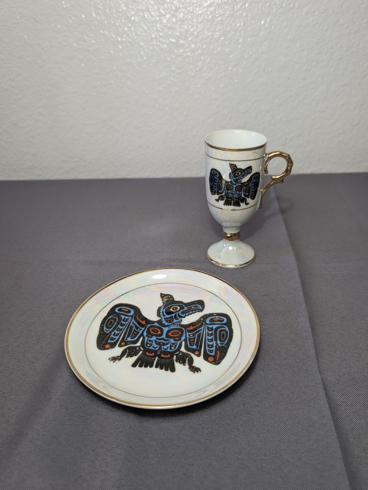 Vintage Iaac Ceramics Cup & Plate Saucer Set  Made In Japan Thunderbird Design