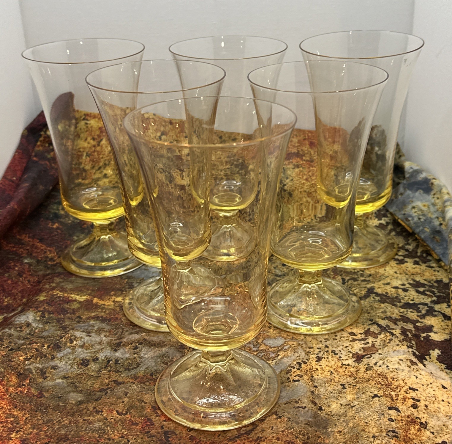 6 Vintage Fostoria Misty Yellow Iced Tea, Water Glasses