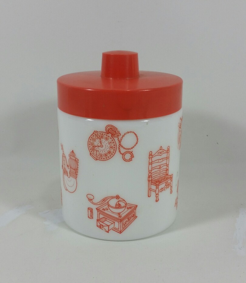 Vintage Echt Opaline Milk Glass Jar Container - Antiques Pattern Vintage Echt Opaline Milk Glass Jar Container - Antiques Pattern