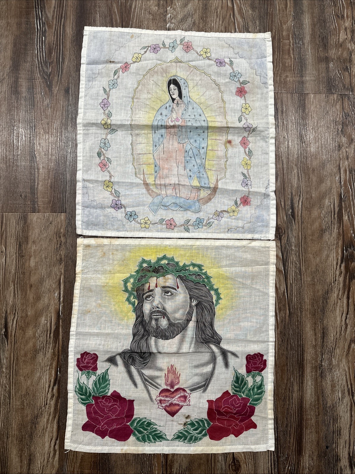 Lot of 2 Vintage 1988 & 1996 Chicano Pano Arte Prison Handkerchief Signed Ibarra