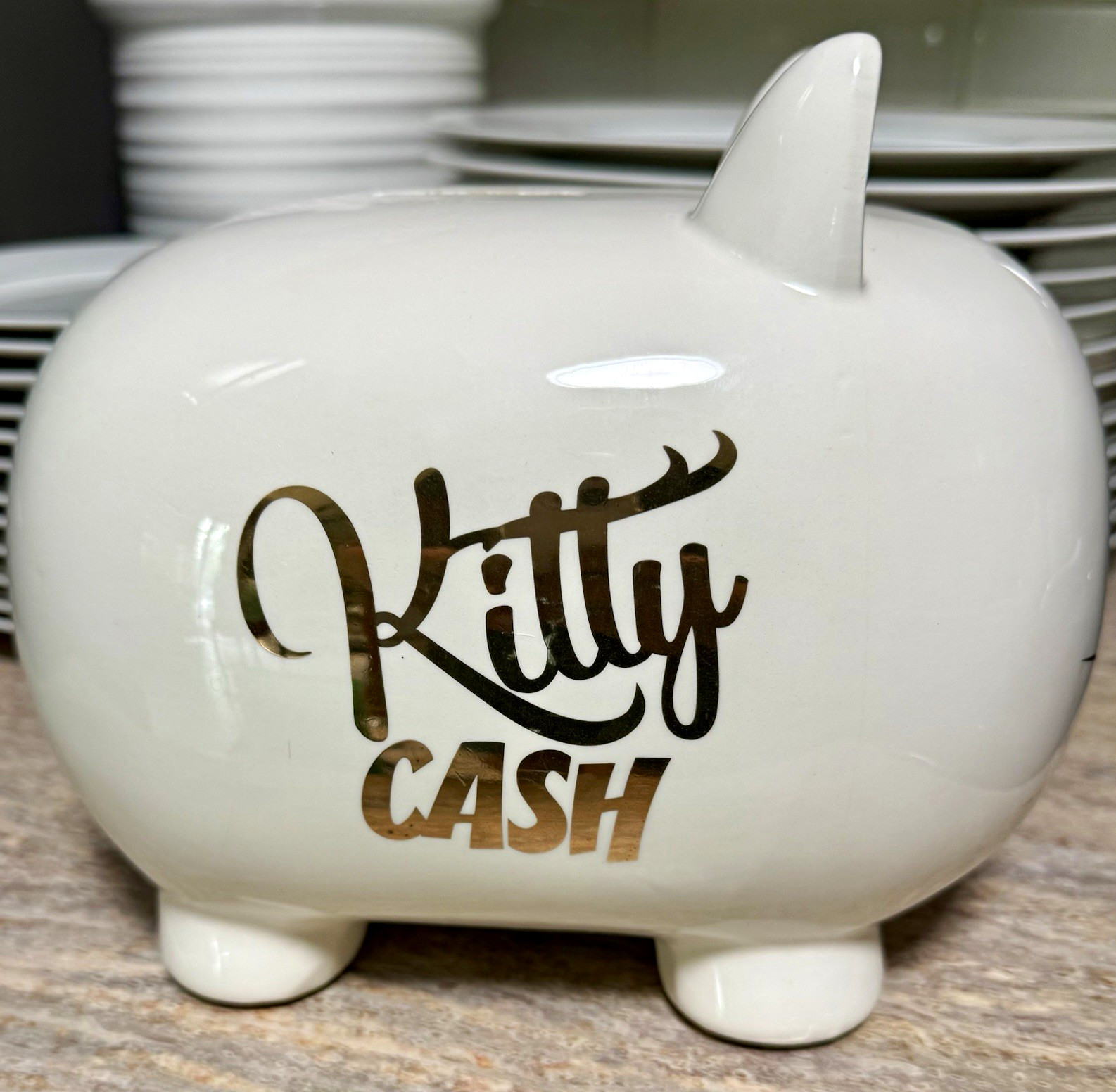 FAB·NY Rosanna  Lucky Penny Kitty Cash White Ceramic Cat Piggy Bank Coin Bank