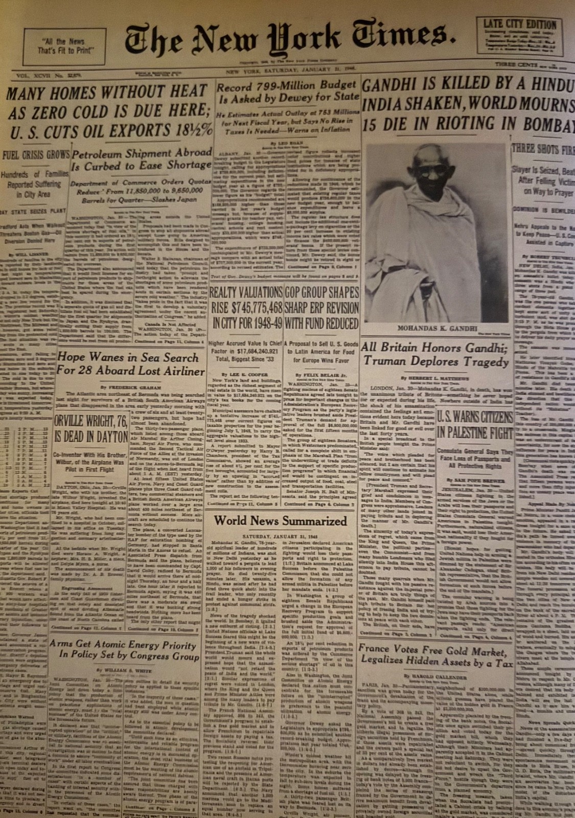 Vintage Gandhi Is Killed NEW YORK TIMES News Article Estate Sale Find 