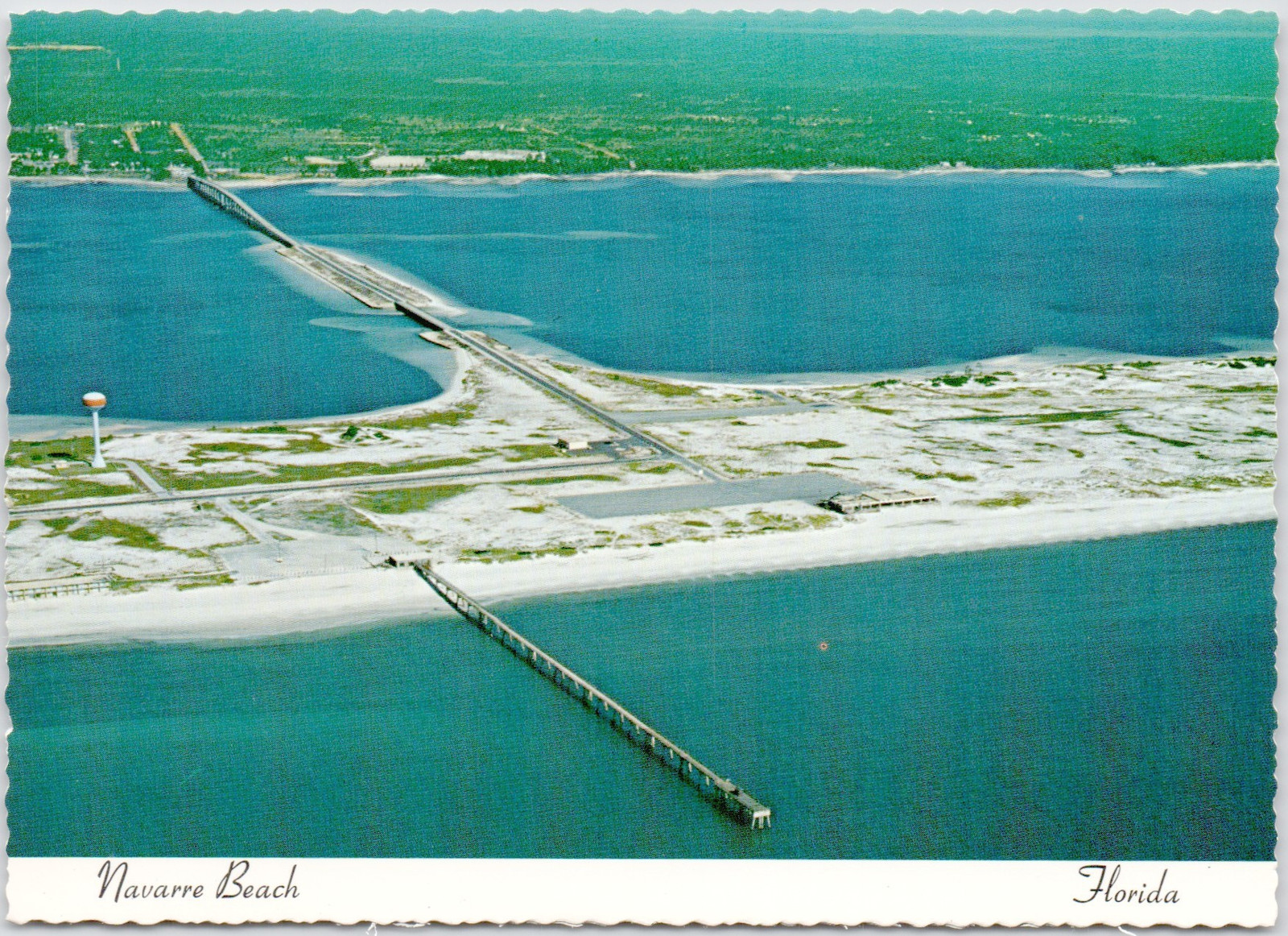 Navarre Beach Florida FL Aerial View Bridge Pier Vintage Postcard
