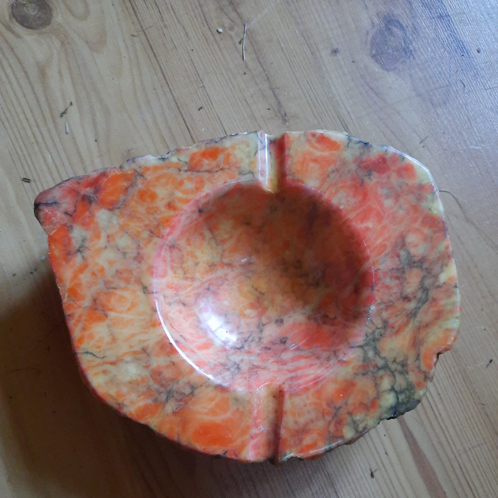 Vintage Italian Alabaster Ashtray Heavy 6lb Hand Carved Orange Large 7.5