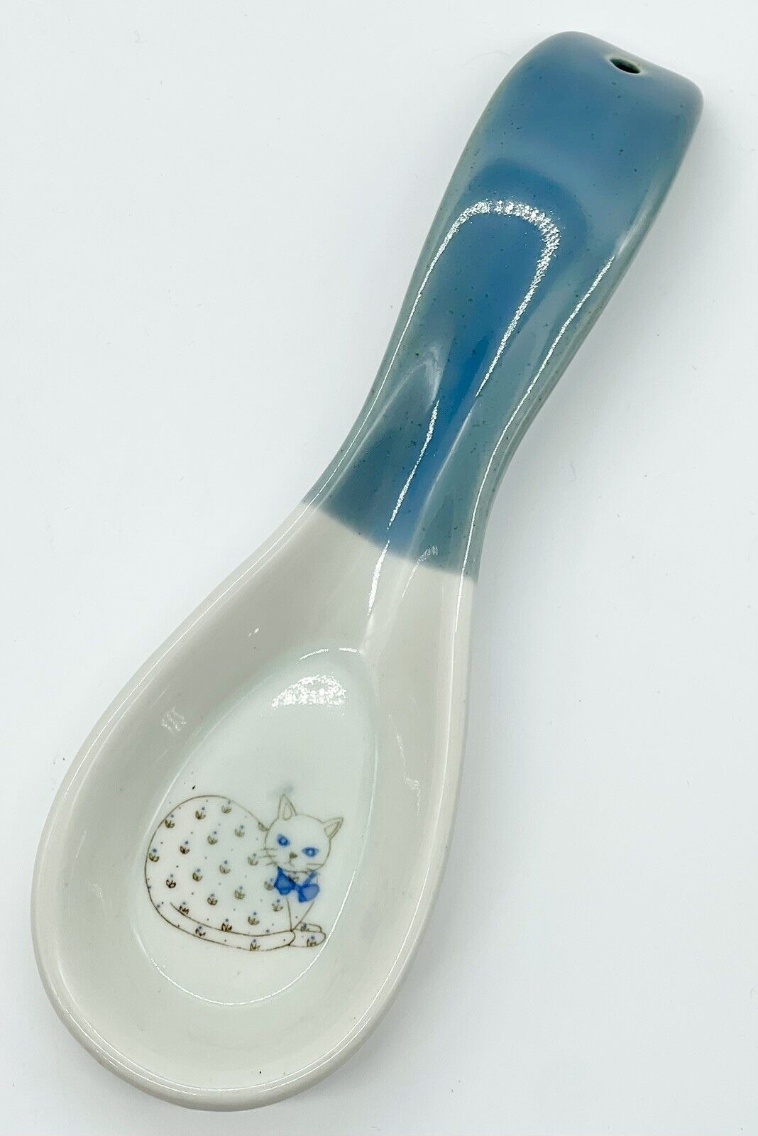 Otagiri Kitchen Ceramic Spoon Rest Blue Handle Cat
