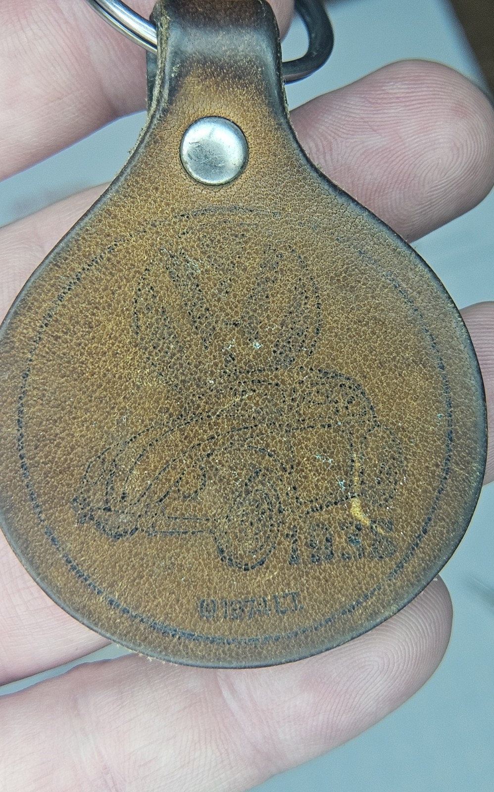 Commemorative Vintage Leather Keychain Embossed 1938 Volkswagen Beetle ©1974LT