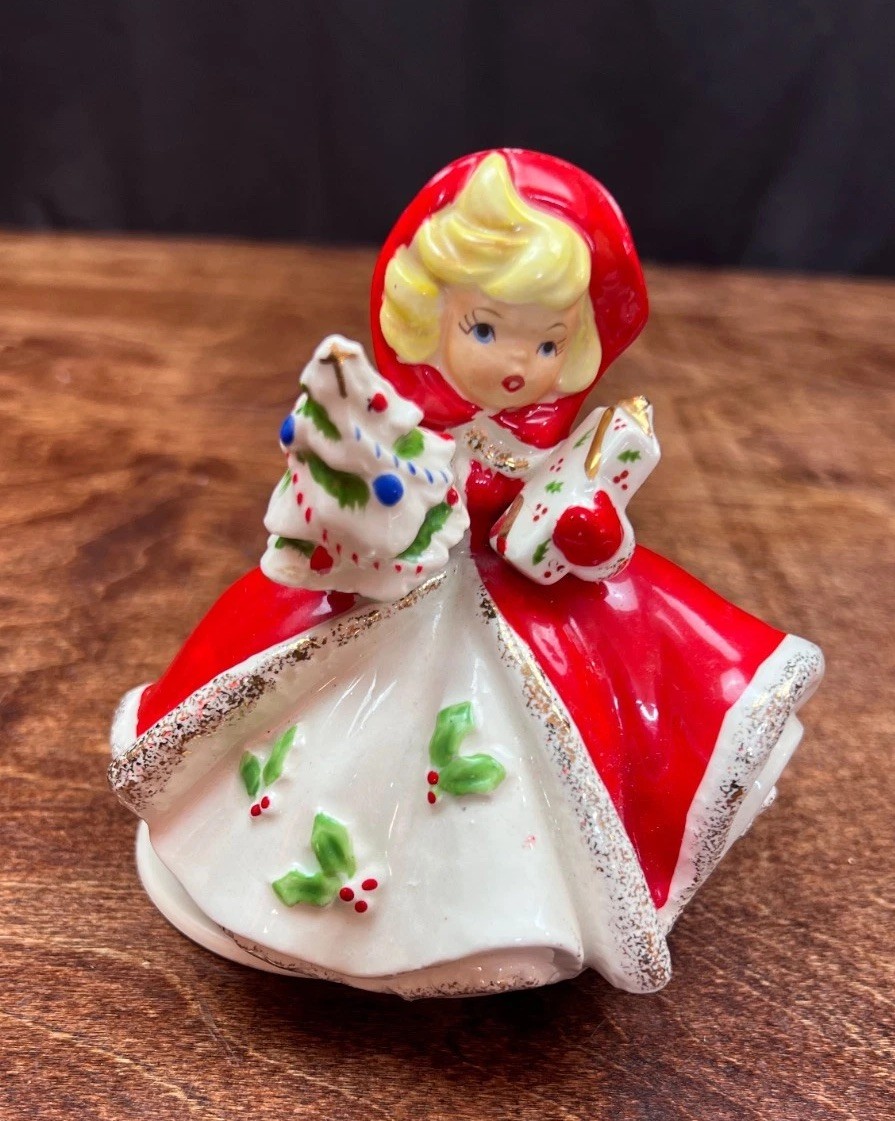 Rare Vintage SCHMID Shopper Girl Christmas Music Box White Christmas in Box