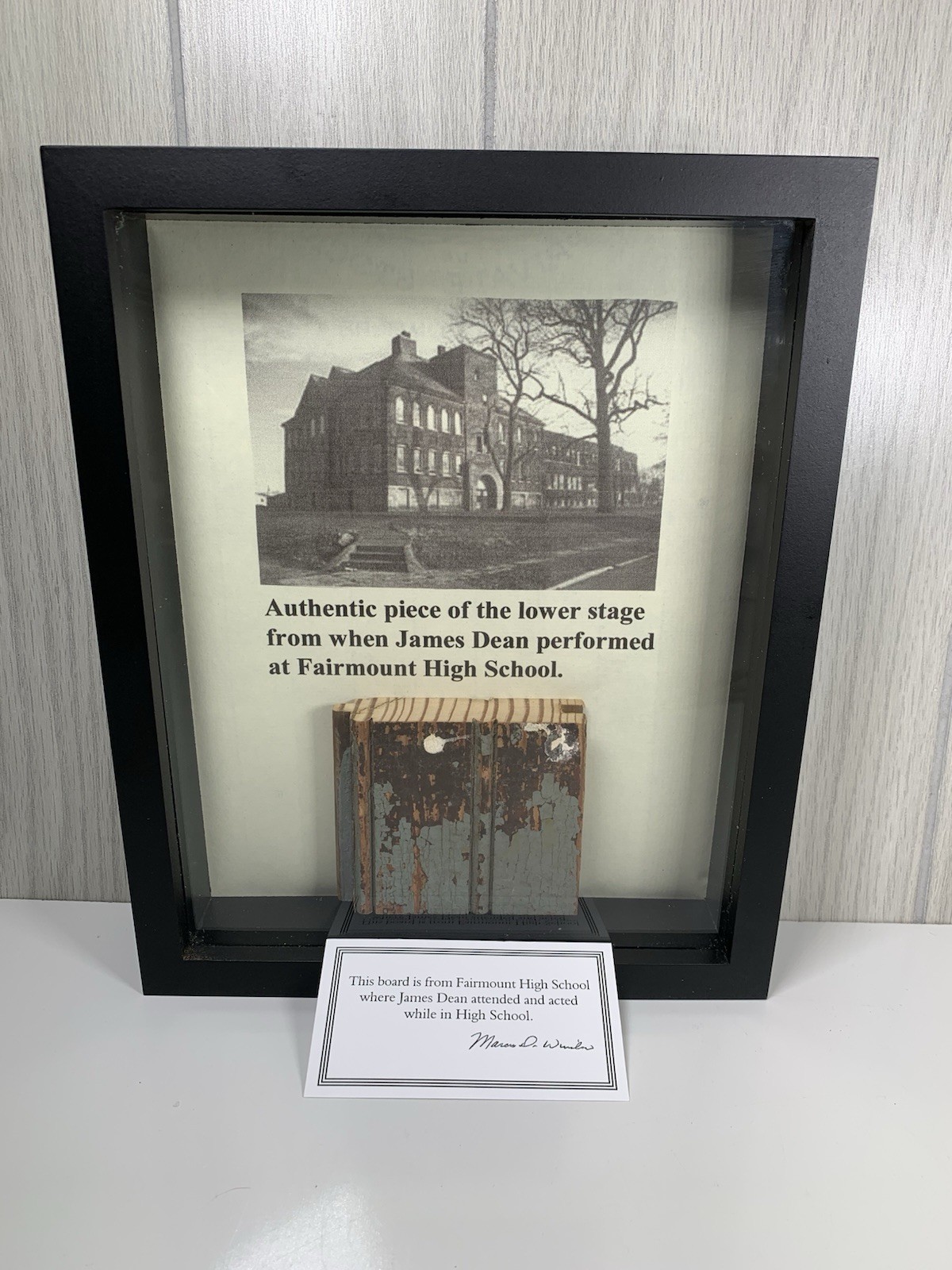James Dean High School Stage Piece Fairmount High School Authentication Framed James Dean High School Stage Piece Fairmount High School Authentication Framed