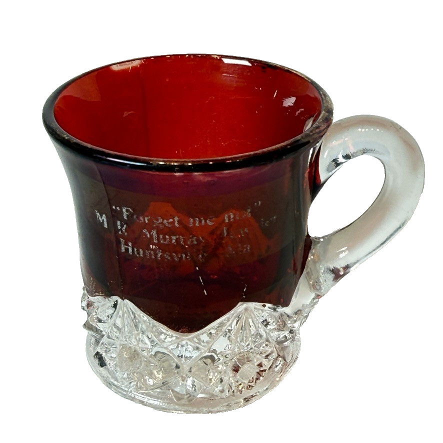 HUNTSVILLE AL ALABAMA Ruby Red Flash Souvenir Glass Antique CUP MUG