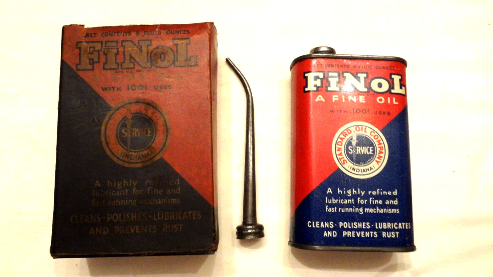VINTAGE Rare FINOL 8oz STANDARD OIL CO HANDY OILER CAN - LEAD TOP-1930-40'S VINTAGE Rare FINOL 8oz STANDARD OIL CO HANDY OILER CAN - LEAD TOP-1930-40'S