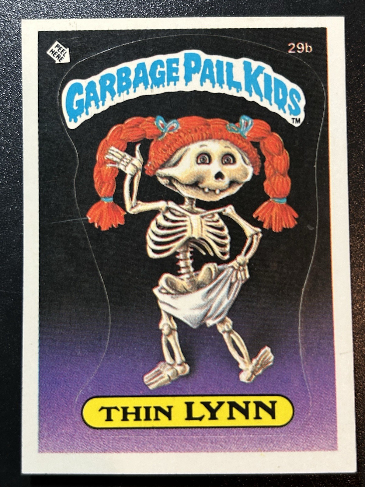 1985 Topps Garbage Pail Kids GPK Card First Series 1 OS1 Matte 29b Thin Lynn 1985 Topps Garbage Pail Kids GPK Card First Series 1 OS1 Matte 29b Thin Lynn