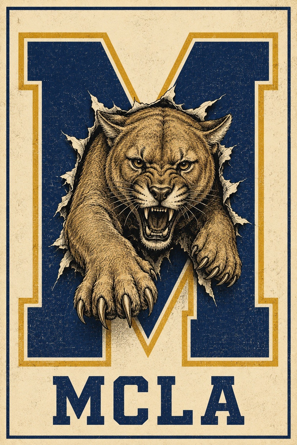 MCLA Cougar Poster Print Wall Art Vintage 12x8in Metal Sign College University