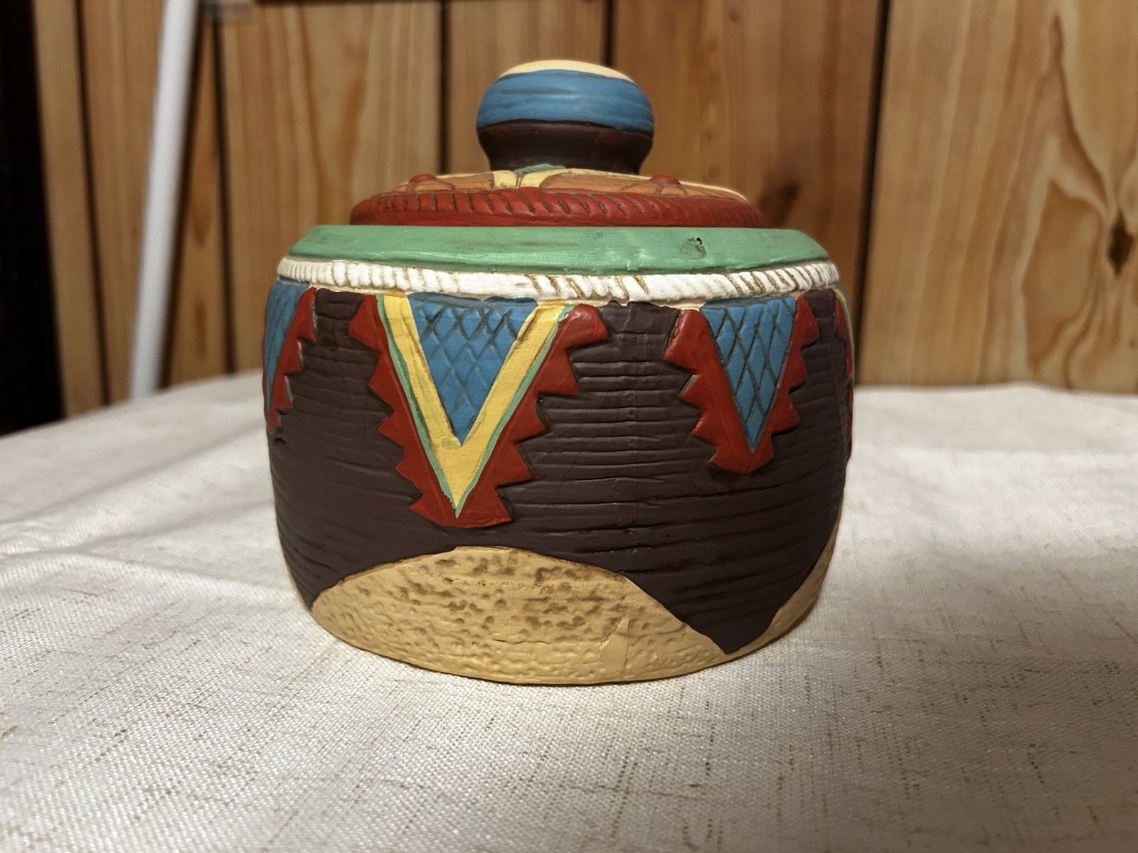 Vintage Ceramic Southwestern Aztec Pattern Planter Bowl w/lid Vintage Ceramic Southwestern Aztec Pattern Planter Bowl w/lid
