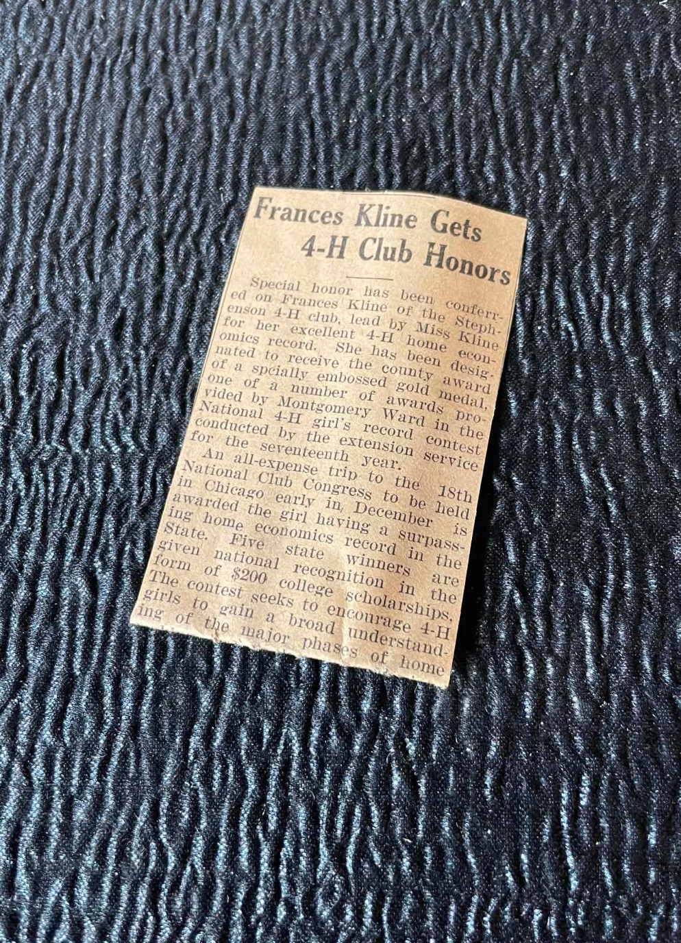 Article Frances Kline 4H Club Honors Menominee County Journal Michigan 1939