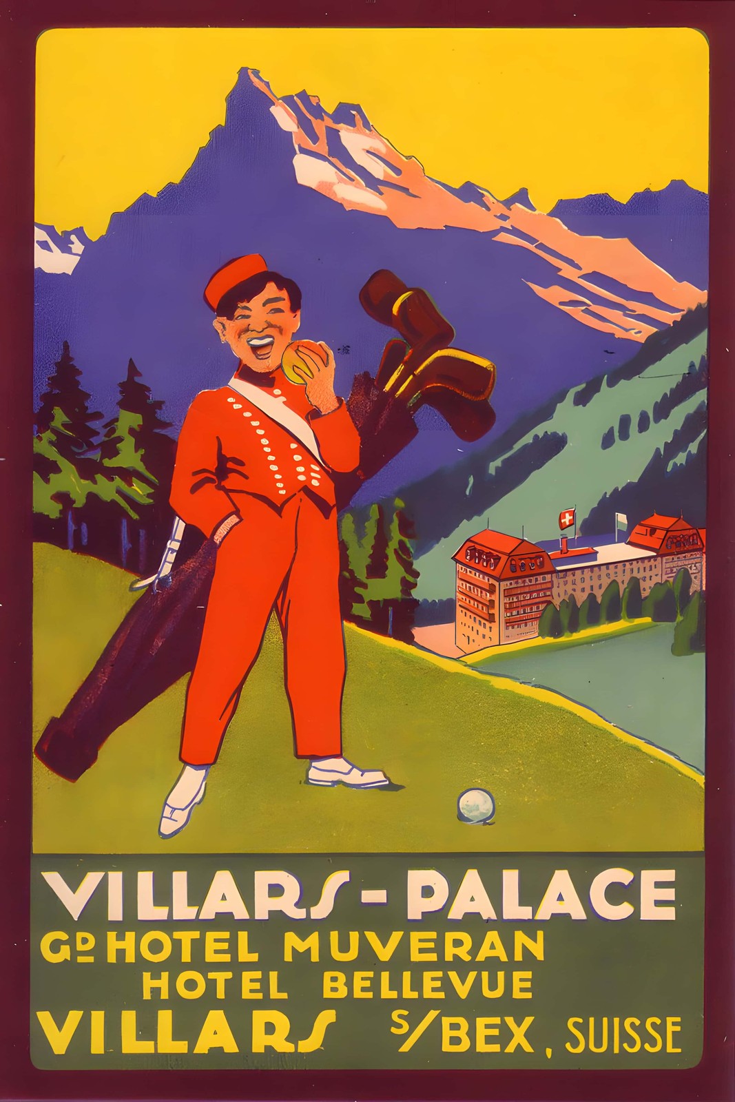 1930s Swiss Villars Palace Travel Poster - 24x36” Rare Reprint 🤯💯