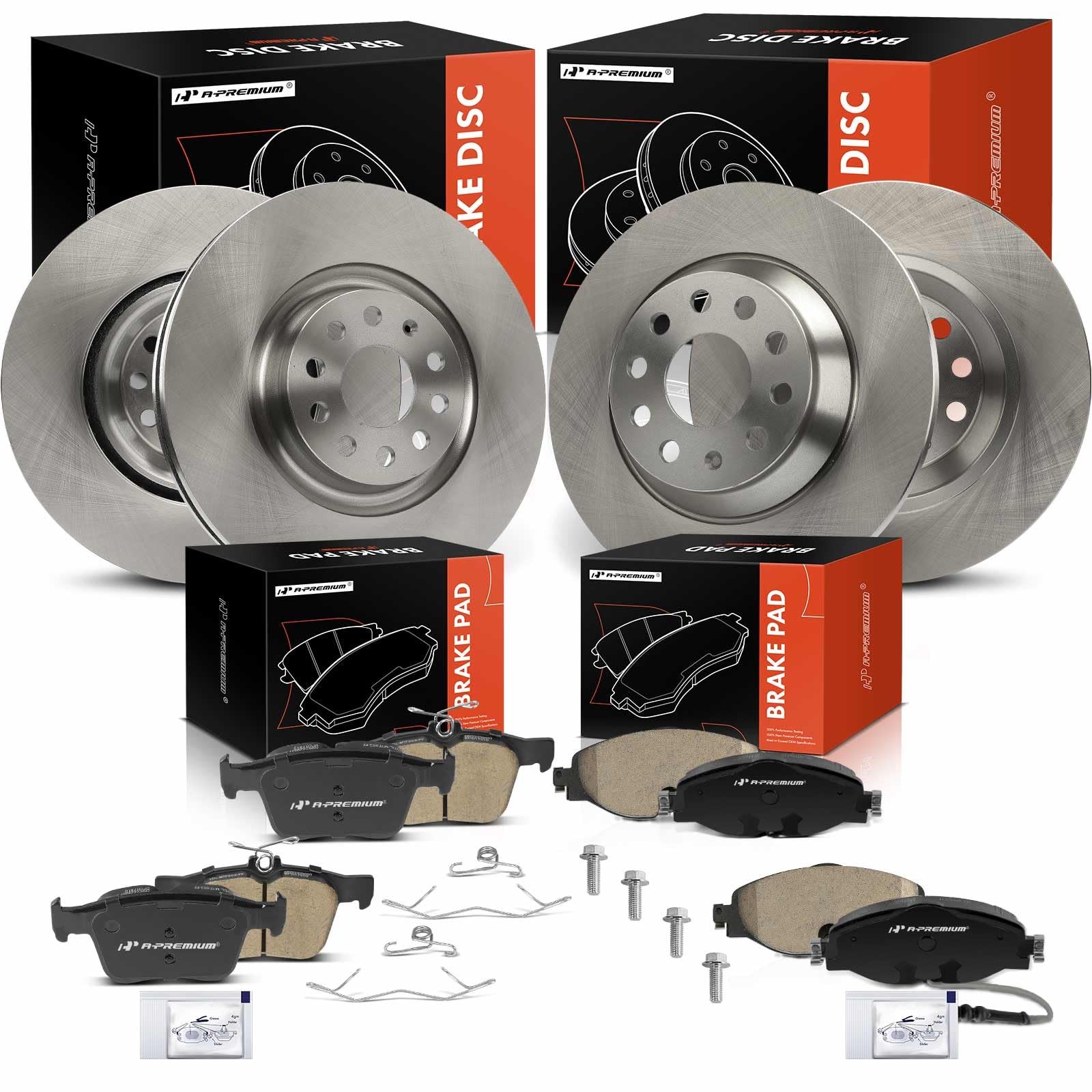 A-Premium Front Vented and Rear Solid Brake Rotors and Ceramic Pads Kit