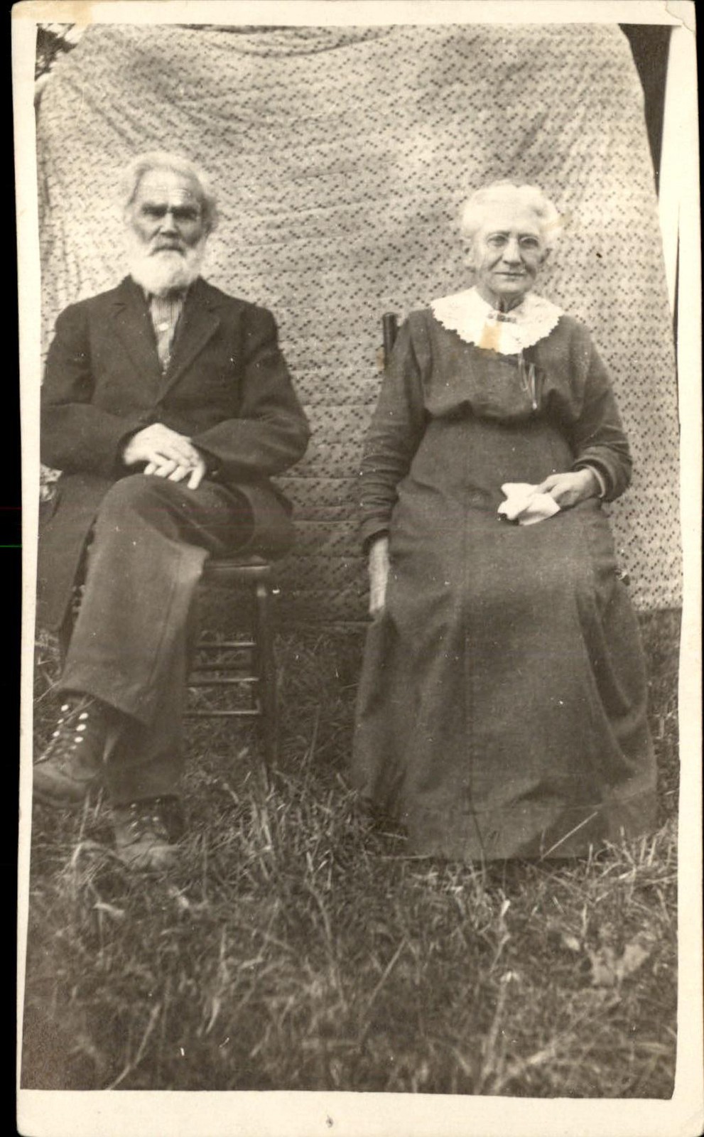 Elderly couple Posing in Front of Quilt - Quilting c1910 RPPC Postcard bhn Elderly couple Posing in Front of Quilt - Quilting c1910 RPPC Postcard bhn
