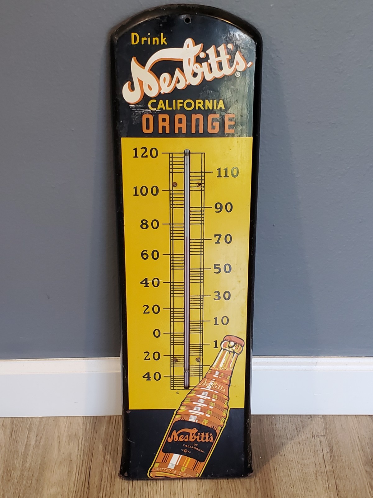 Drink Nesbitt\'s California Orange Soda Advertising Thermometer 1950s Working
