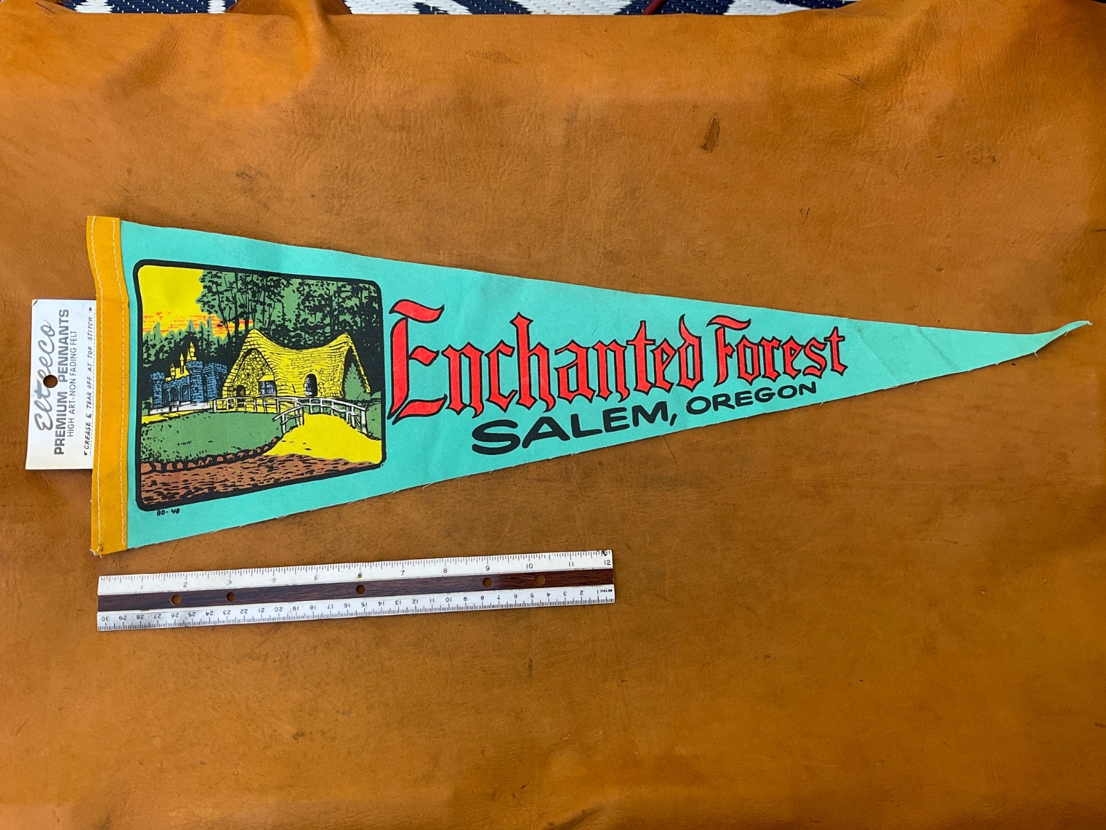 Vintage Elteeco Felt Pennant Enchanted Forest Oregon w/ Original Header Tag