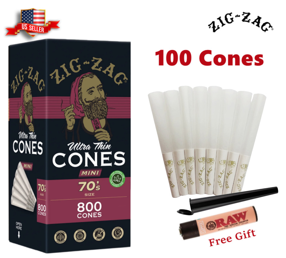 Zig-Zag Ultra Thin Paper Cones 70mm Minis Size 100 Pack 🌟 Tube 🌟 Raw Lighter