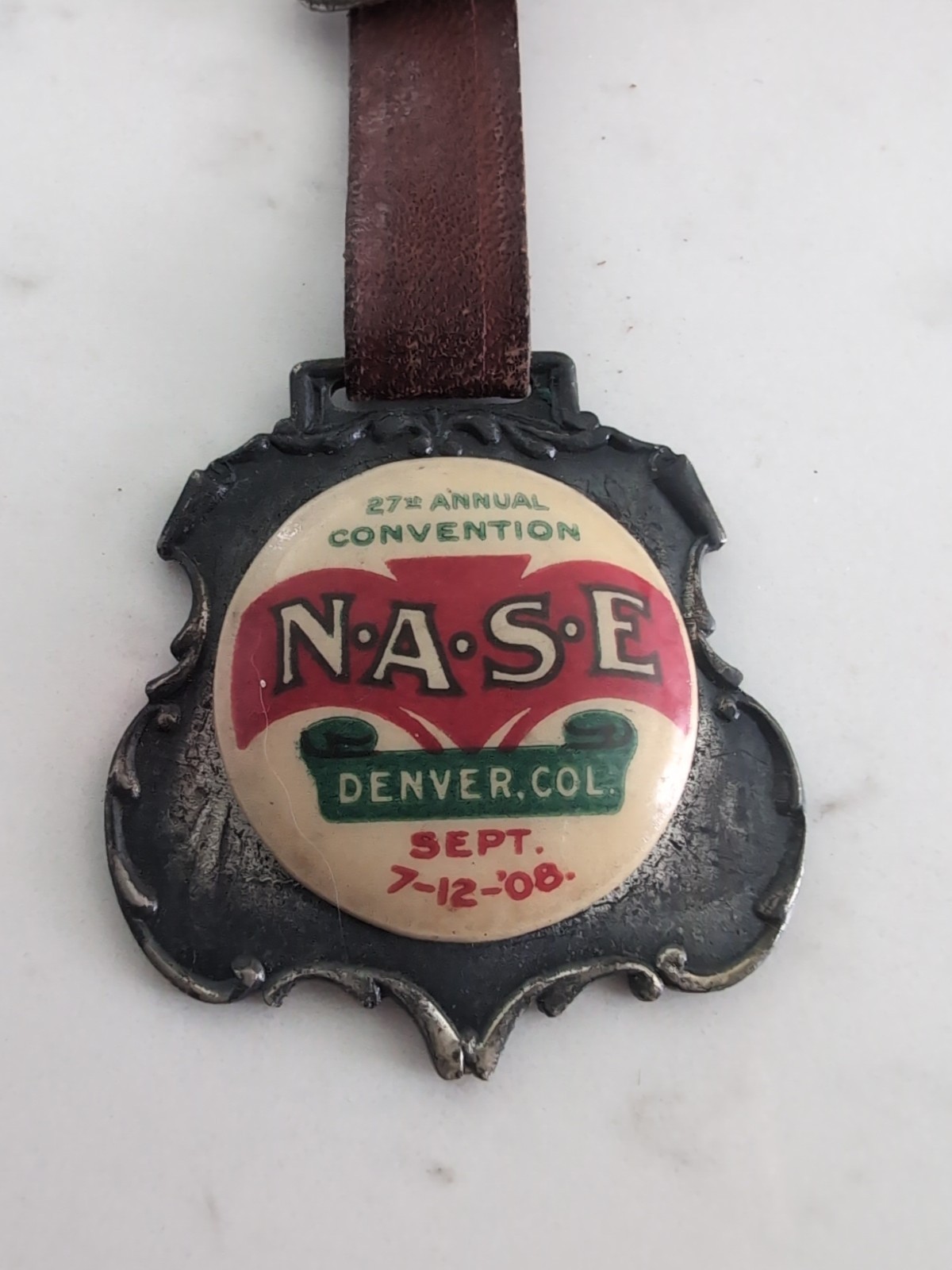 Antique 1908 NASE Convention Watch Fob Pilley Packing & Flue Brush Denver CO