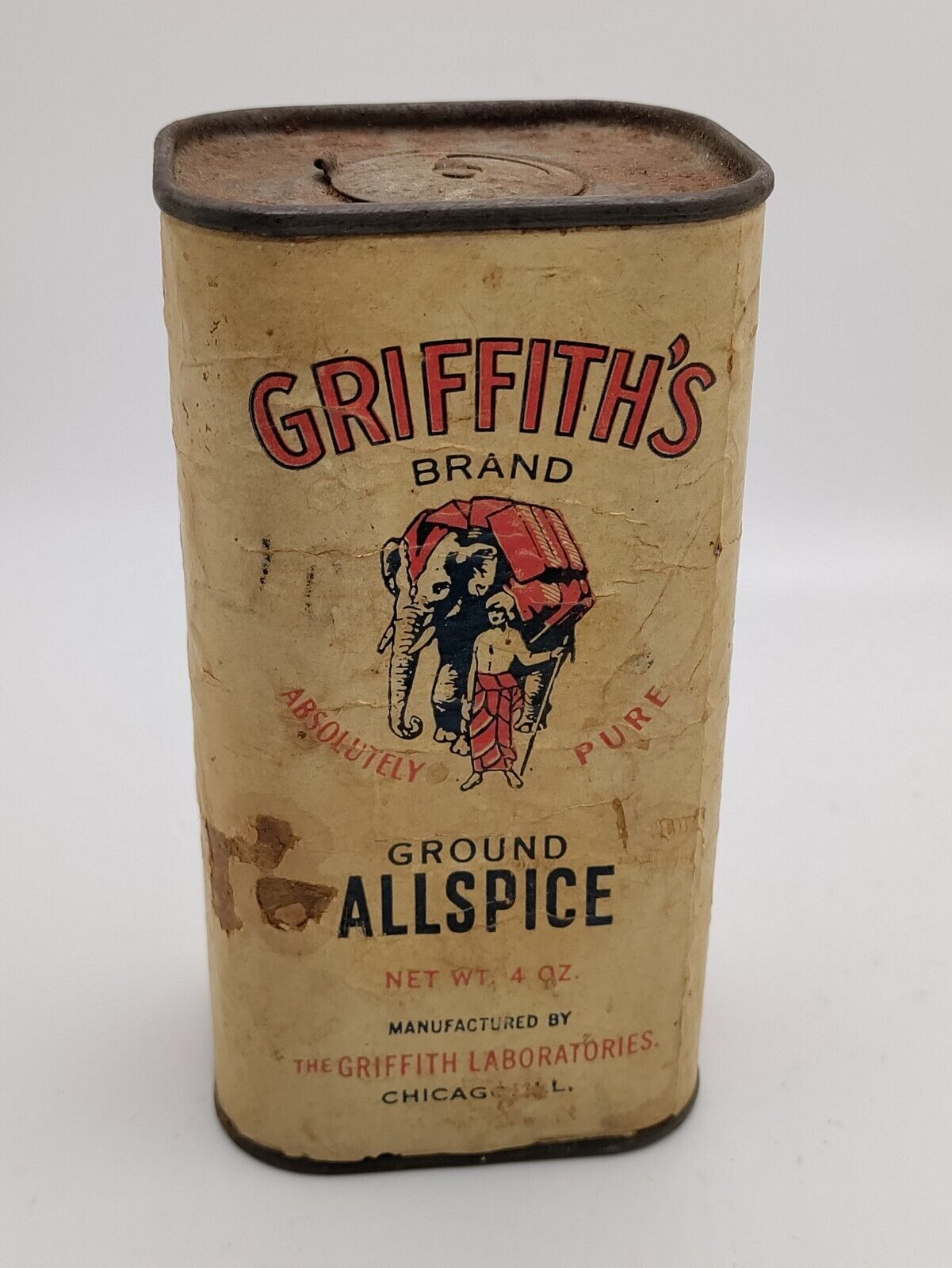 Griffith's SPICE TIN Ground Allspice VINTAGE Elephant CAN Chicago 