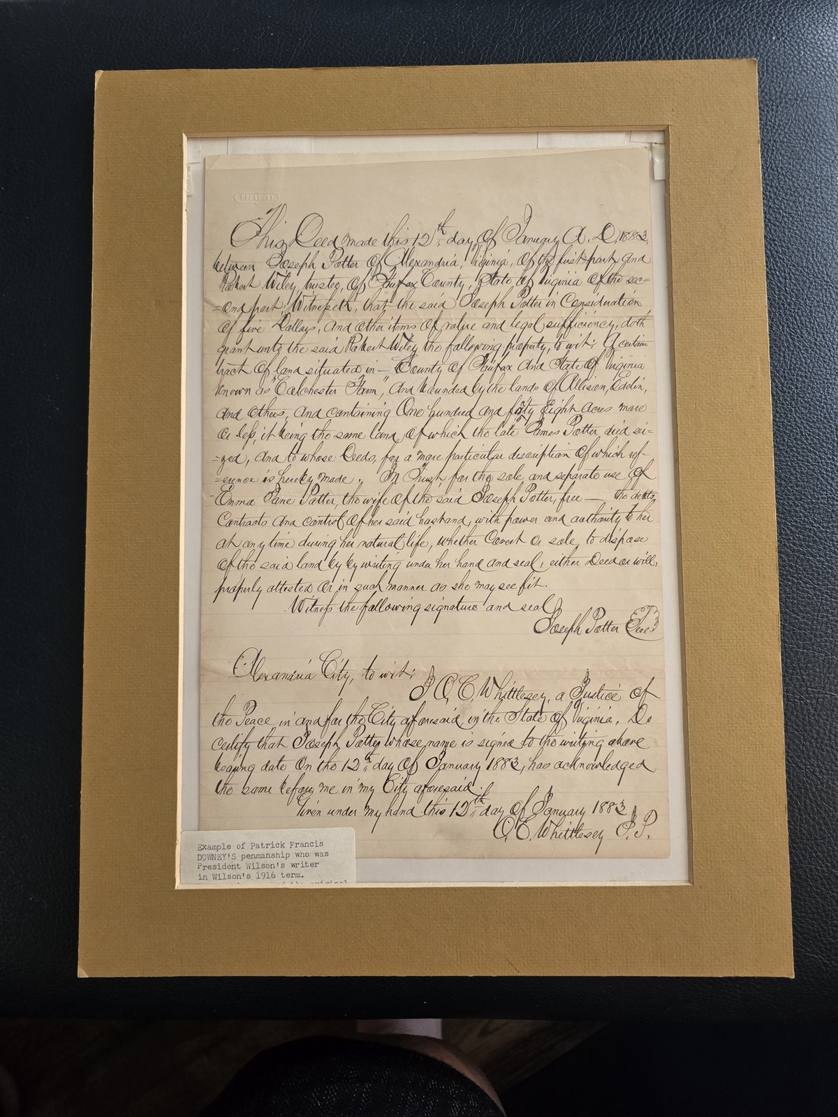 1883 antique PATRICK FRANCIS DOWNEY alexandria va penned DEED pres wilson writer 1883 antique PATRICK FRANCIS DOWNEY alexandria va penned DEED pres wilson writer