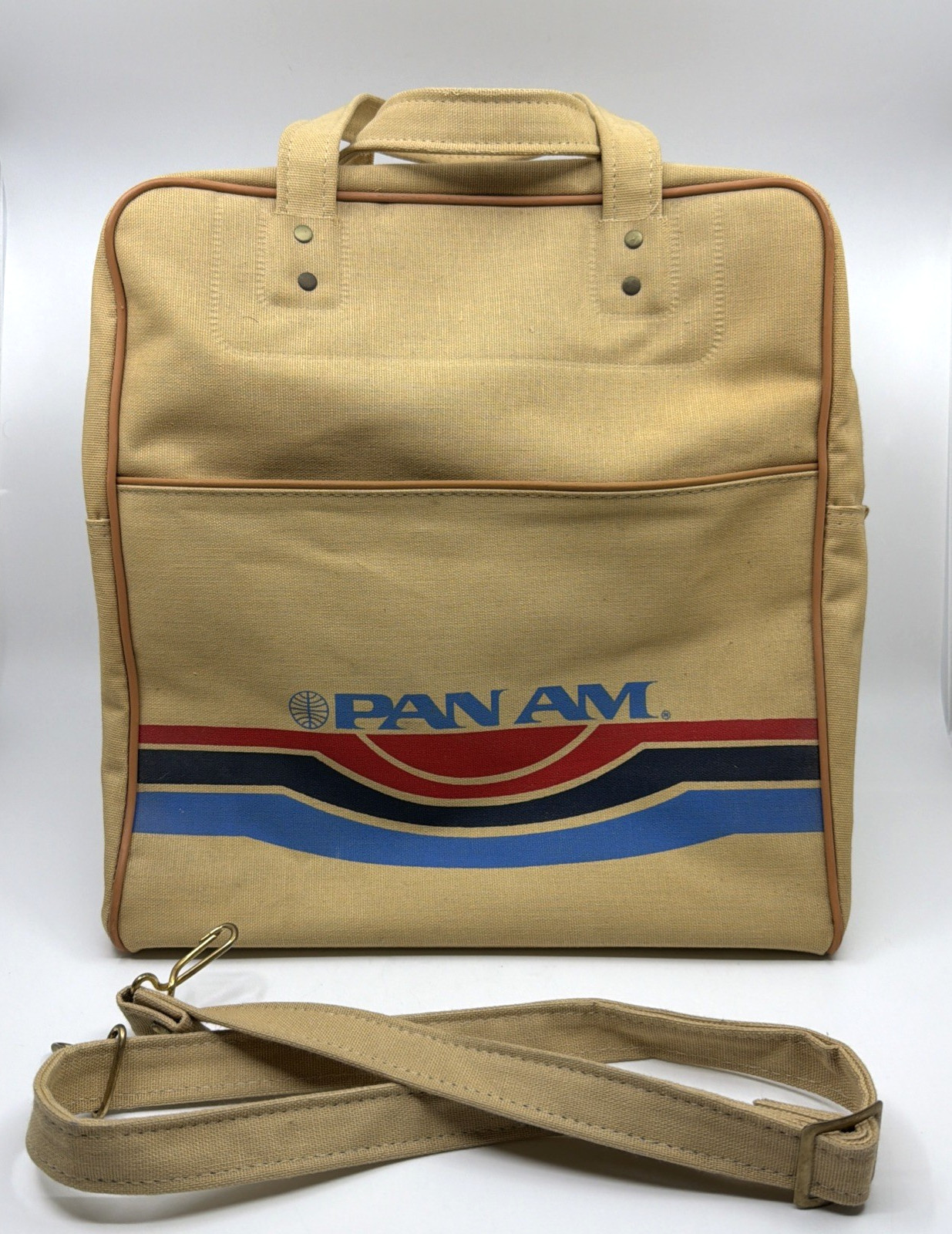 Vintage 60s 70s Pan Am Travel Shoulder Bag Sunset Logo Retro Airline Collectible