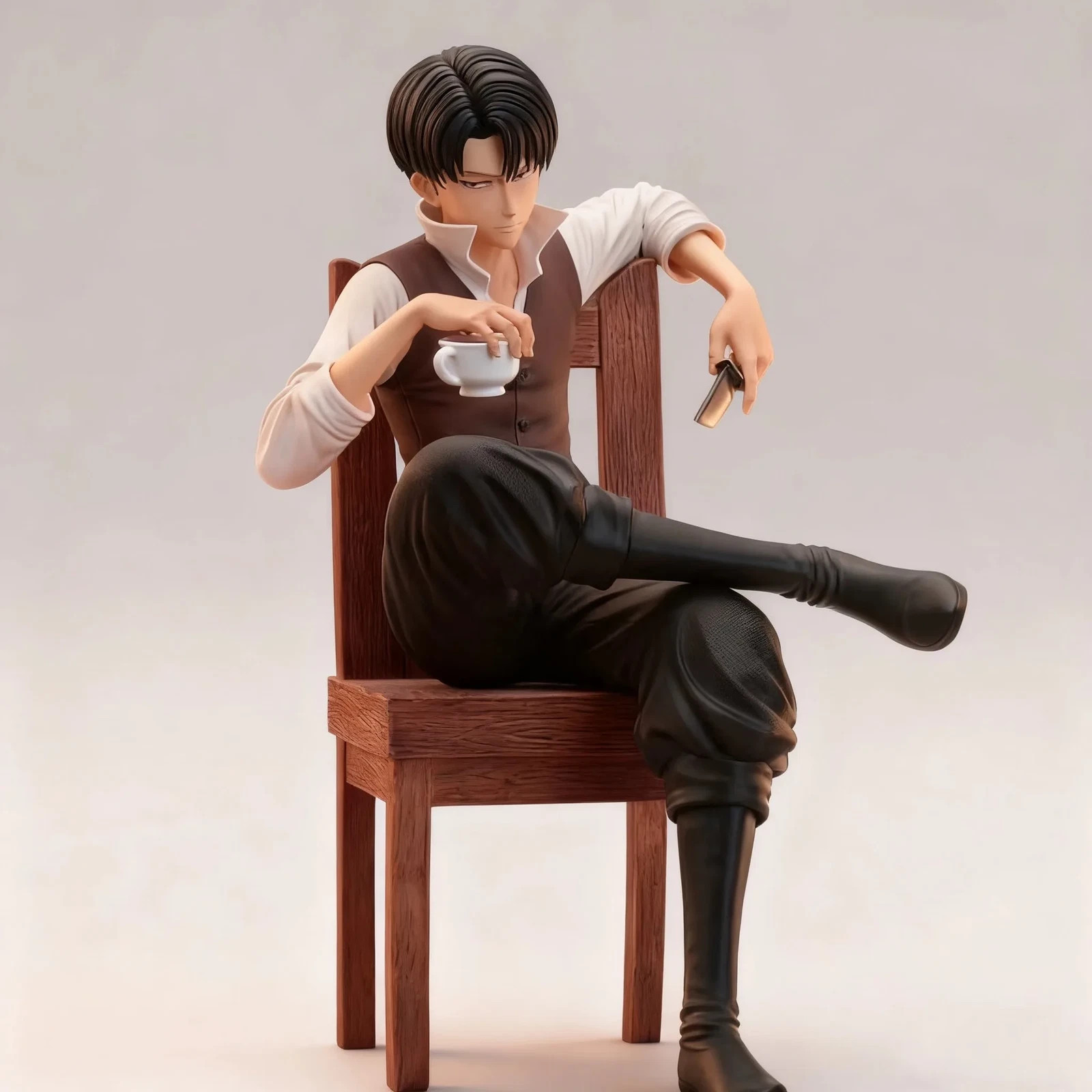 19cm Attack on Titan Levi Ackerman Figure – Sitting PVC Collectible Toy Gift