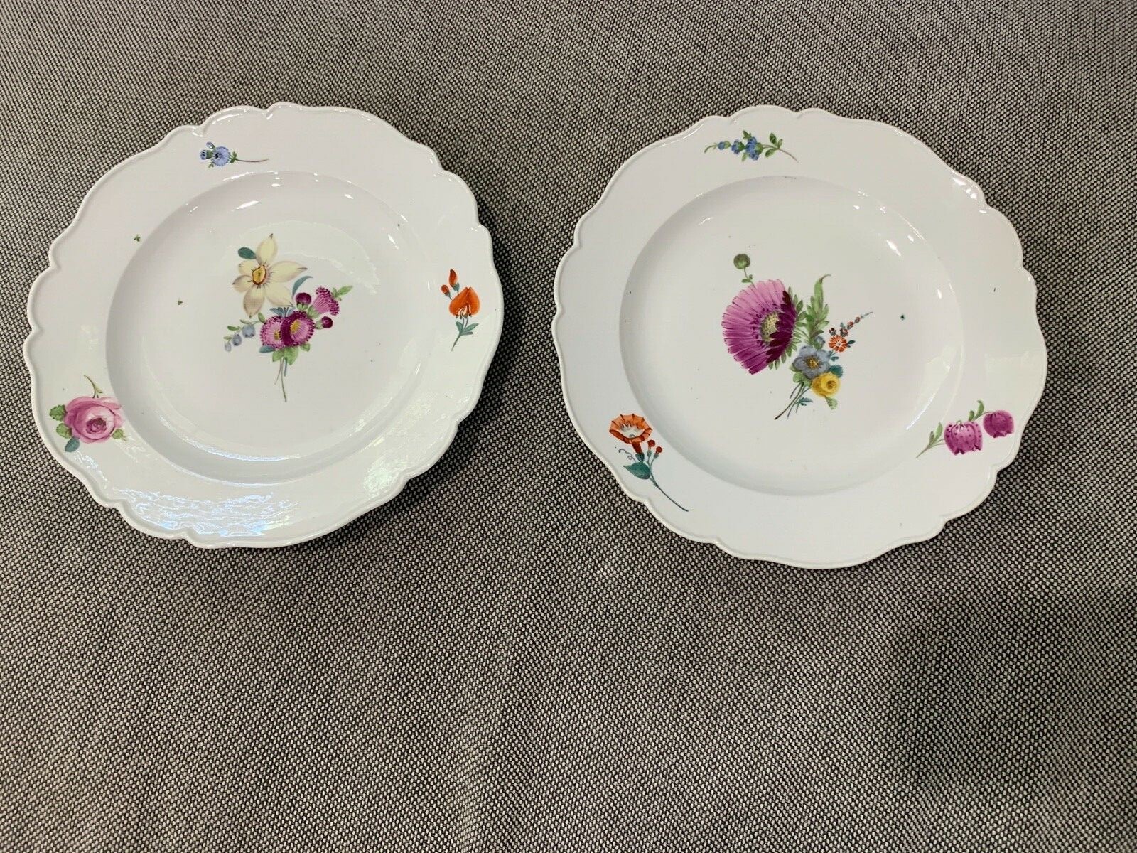 Antique 18th Cent. Meissen Porcelain Pair Painted Flowers Plate Marcolini Period