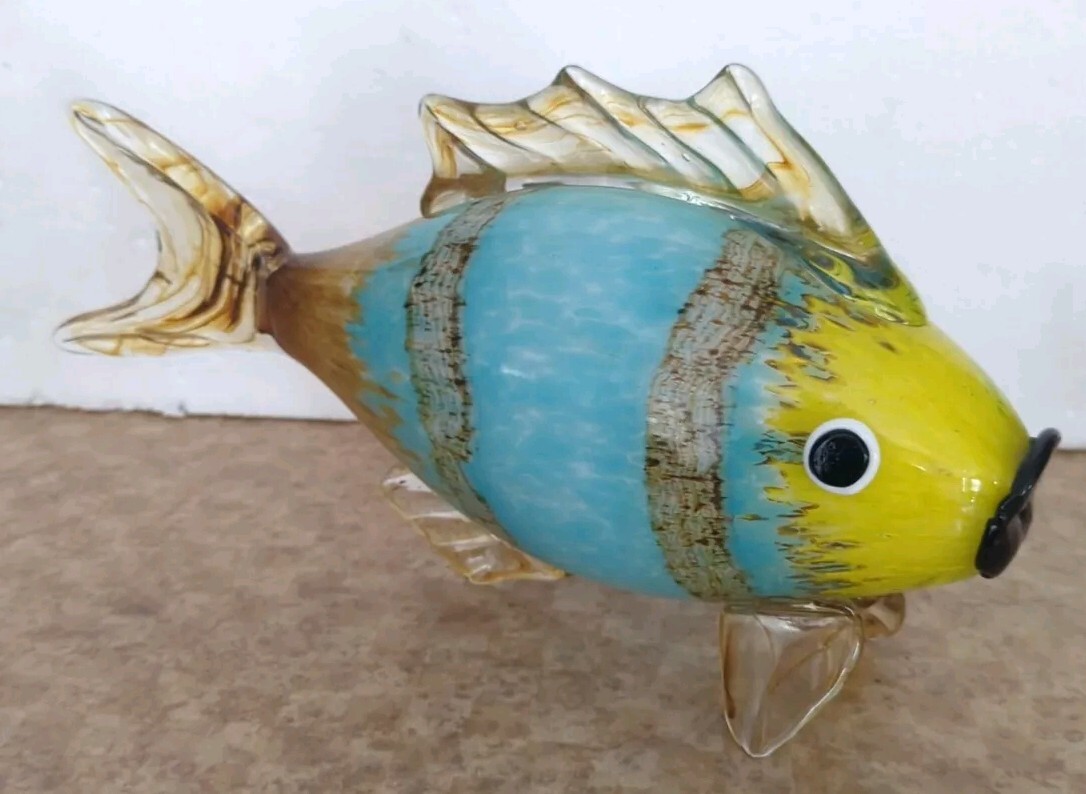 Handmade Handblown Murano Style Art Glass Fish Figurine Nautical Decor Ocean Sea Handmade Handblown Murano Style Art Glass Fish Figurine Nautical Decor Ocean Sea