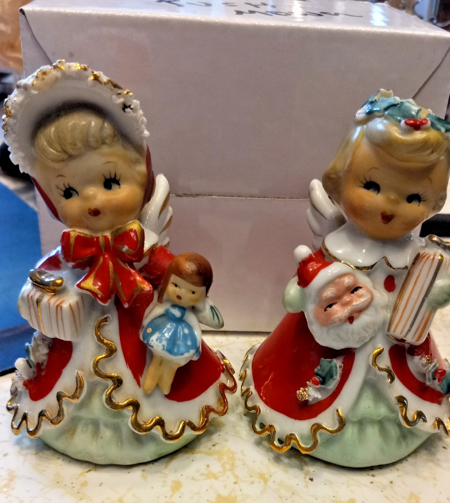 Geo Z Lefton Shopper Girl Christmas Angel Bell Figurines, Set of 2, 4