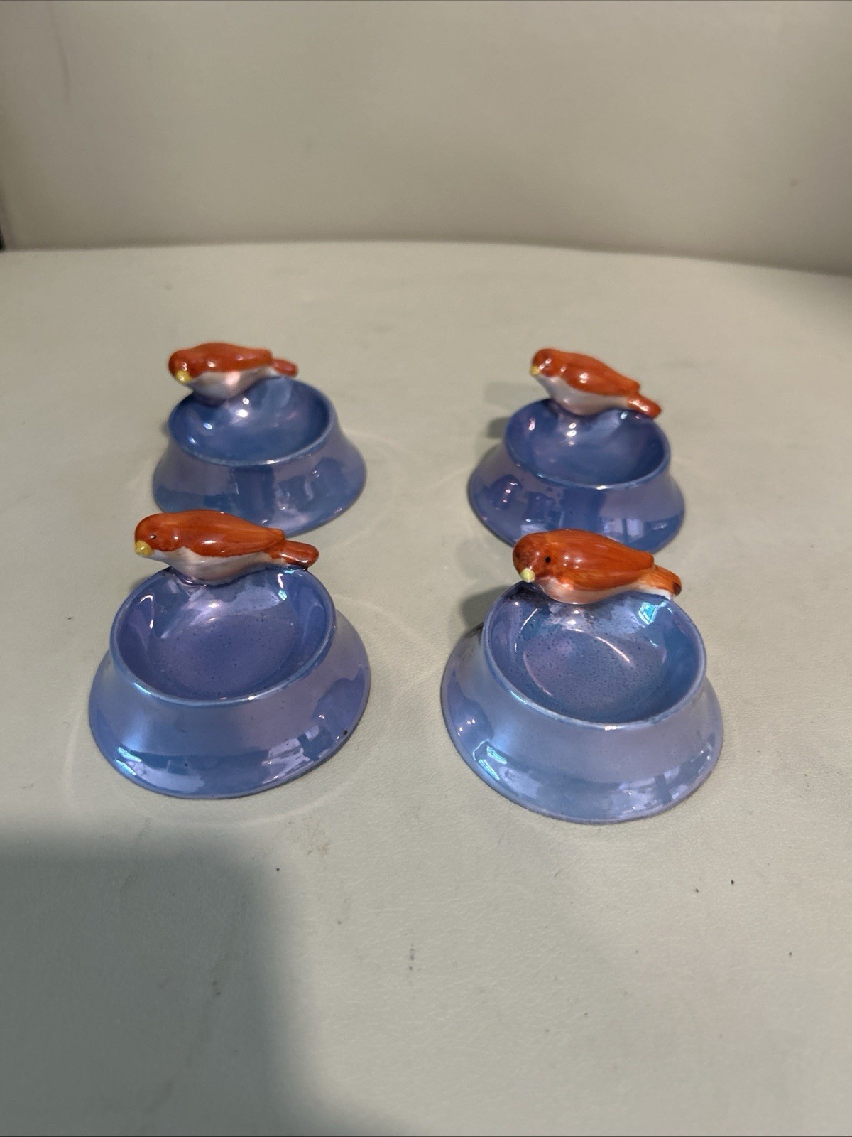 OPEN SALTS  Set MADE IN JAPAN LUSTERWARE WITH BIRD FINIAL 4 pc Noritake Vtg