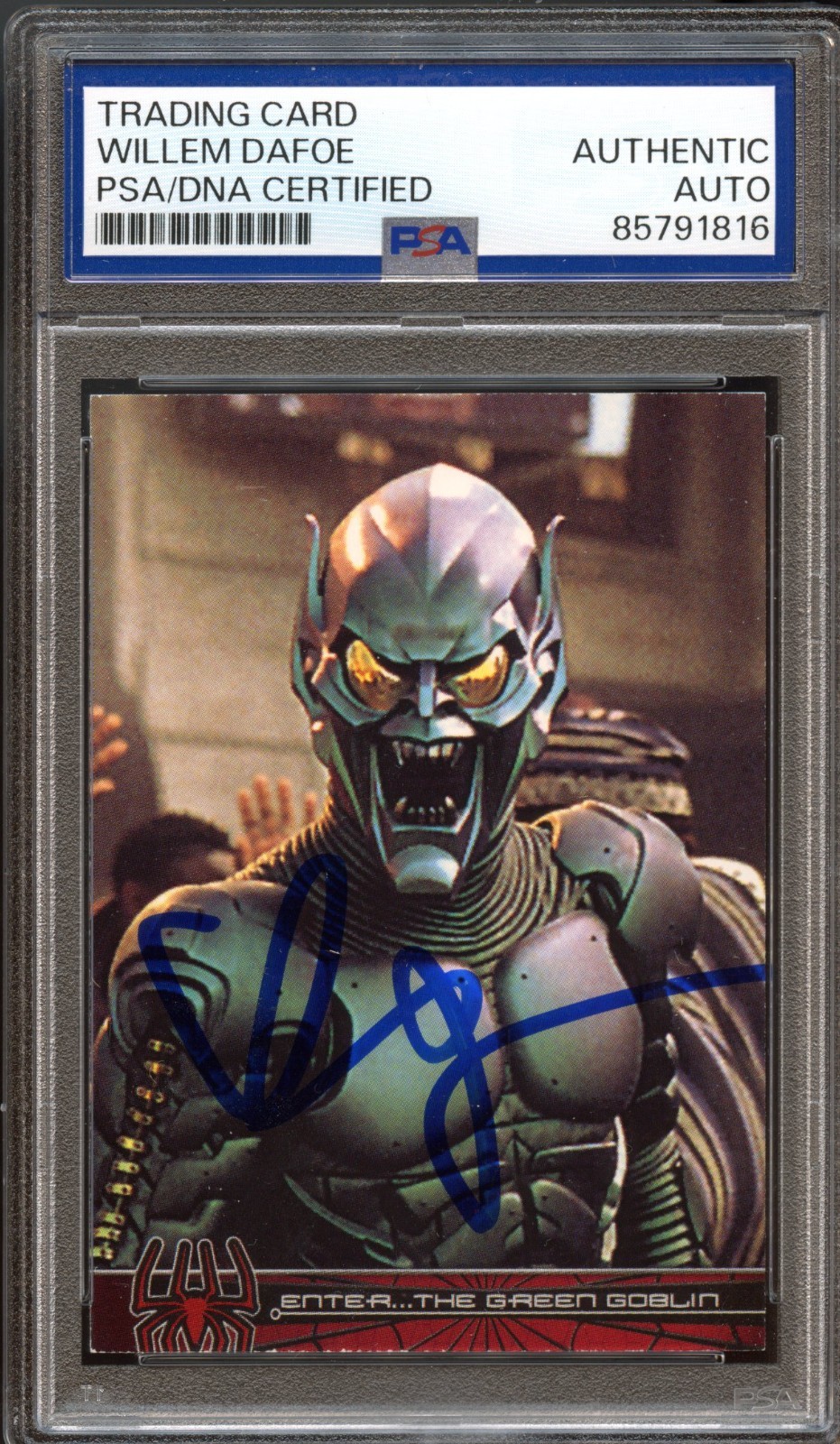 WILLEM DAFOE SIGNED 2002 TOPPS MARVEL SPIDER-MAN #48 GREEN GOBLIN PSA AUTO