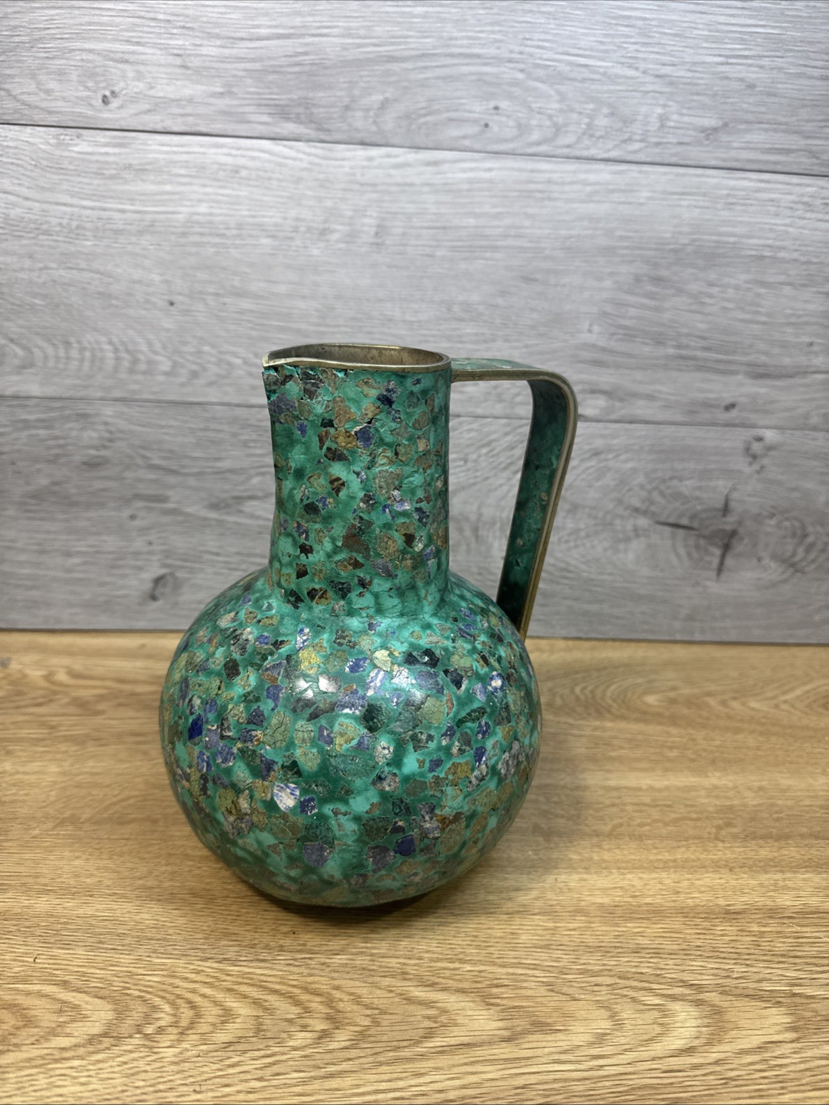 MCM Pepe Mendoza INSPIRED Stone on Brass Ewer Pitcher 8.75” Tall