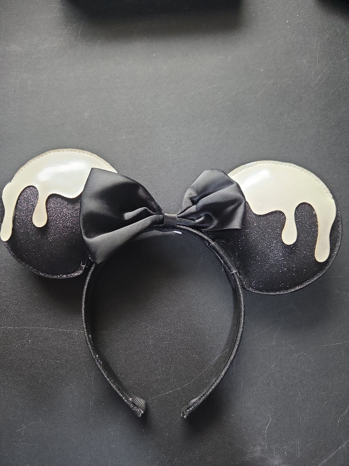 Disney Parks Mickey Mouse Ears Headband Black & White Ears Black Bow White Drip