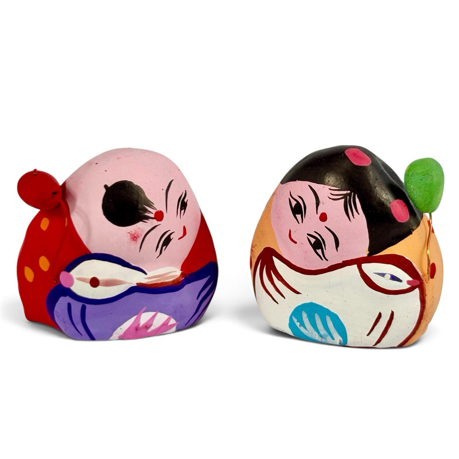 Vintage Huishan Chinese Clay Figurines 1” Hand Painted Folk Art Original Box
