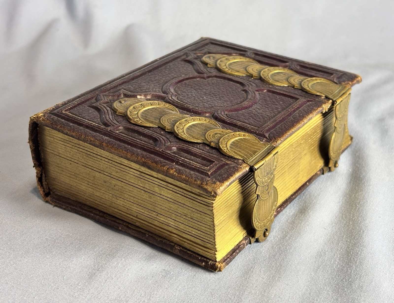 Antique 1800s Embossed Leather Cabinet Card Photograph Album Brass Clasps