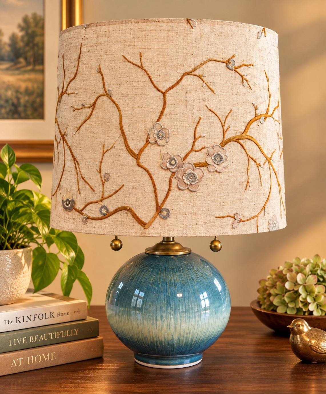 Turquoise Glazed Ceramic Table Lamp Dual Pull Chain Brass New Shade Turquoise Glazed Ceramic Table Lamp Dual Pull Chain Brass New Shade