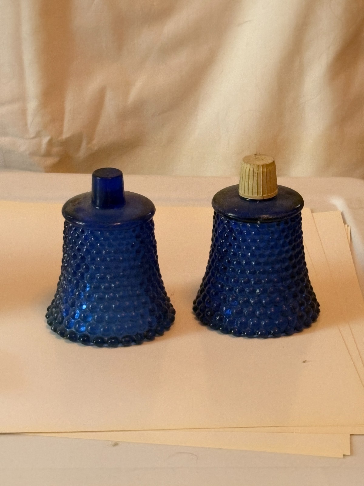 2 Vintage Blue Glass Hobnail Votive Peg Cup Votive Candle Holder