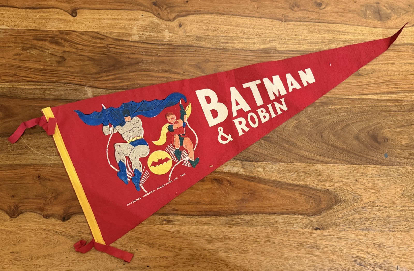 Vintage 1966 Batman & Robin Felt Pennant RED Full Size National Periodical DC