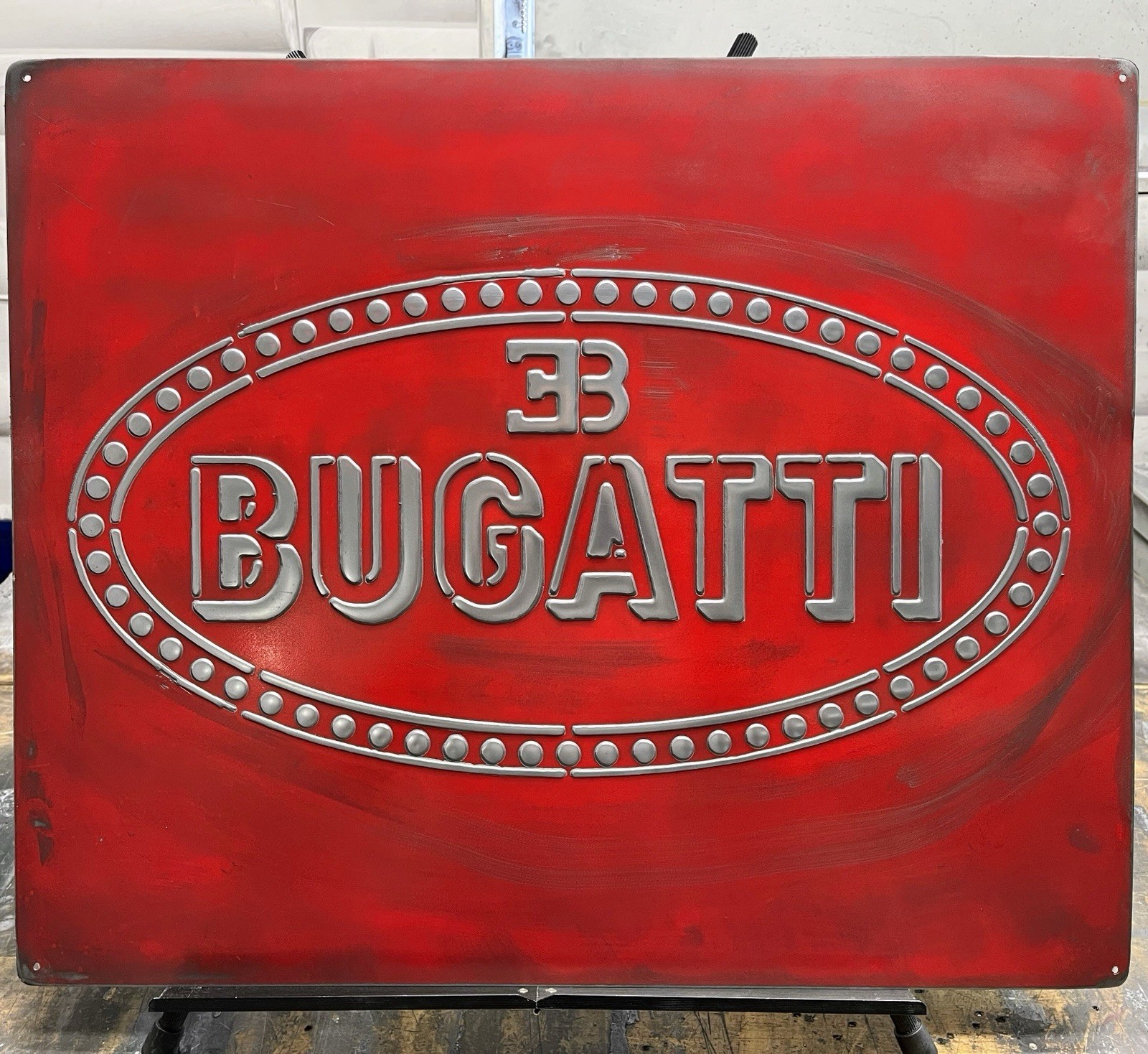 Bugatti Vintage Steel Garage Sign 20x24 Handmade Aluminum Relief