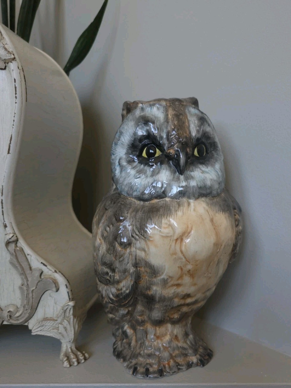Vintage Ceramic Owl Statue Figurine Large 12in Tall Italy Hand Painted