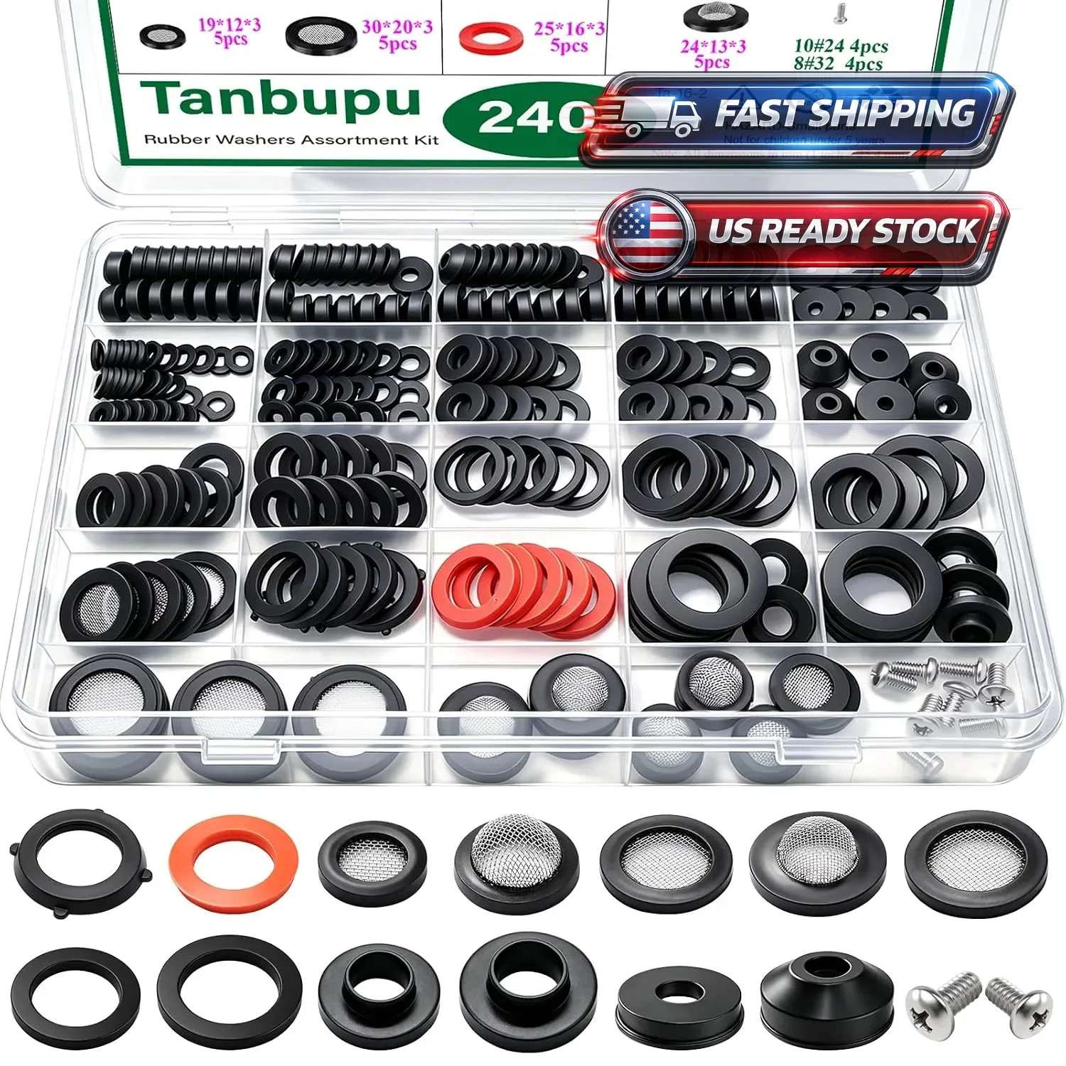 240 PCS Faucet Washer Assortment Kit Outdoor Repair 1 inches, 240