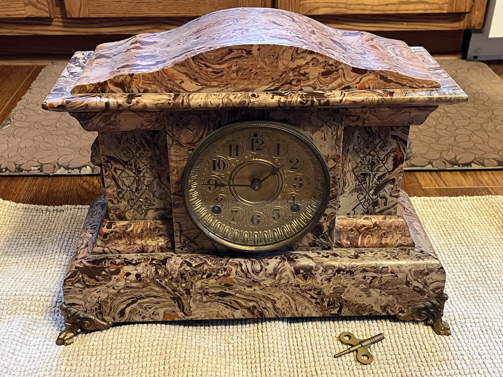 Antique Seth Thomas Adamantine Faux Marble Lion Head Mantle Clock 1890 nb