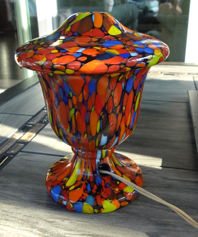 Bohemian Ruckl Spatter Glass Electric Mushroom Boudoir Lamp Art Deco Antique